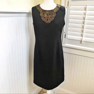 Ellen Tracy Black Sleeveless Textured Beaded Neckline Dress Size 8